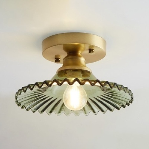 Olive Green Glass Shade Ceiling Light with Scallop Loft Style Industrial 1 Light Semi Flush Mount - Lot 317