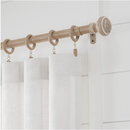 Farmhouse Collection 1 1/8" Diameter Curtain Rod Set with Porch Doorknob Curtain Rod Finials and Steel Wall Mounted Adjustable Curtain Rod, Fits 72” to 144” Windows, Weathered Oak - Lot 145