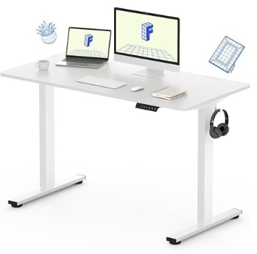 White Standing Desk 48 x 24 Inches Height Adjustable Desk, Whole-Piece Desktop Electric Sit Stand Up Desk Home Office Desk (White Desktop + White Frame) - Lot 81