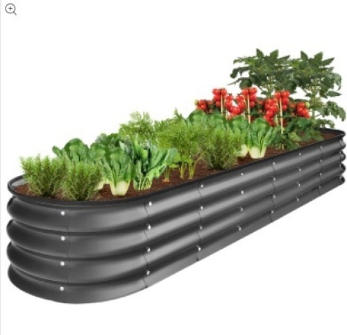 Outdoor Metal Raised Oval Garden Bed for Vegetables, Flowers - 8x2x1ft - Lot 335