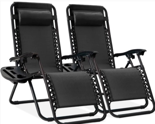 Set of 2 Adjustable Zero Gravity Patio Chair Recliners w/ Cup Holders - Lot 246