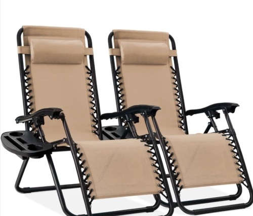 Set of 2 Adjustable Zero Gravity Patio Chair Recliners w/ Cup Holders - Lot 247