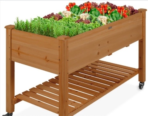 Mobile Raised Garden Bed Elevated Planter w/ Wheels, Shelf - 48x23.25x32in - Lot 250
