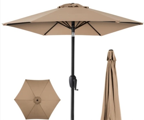 Outdoor Market Patio Umbrella w/ Push Button Tilt, Crank Lift - 7.5ft - Lot 252