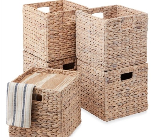 Set of 5 Collapsible Hyacinth Storage Baskets w/ Inserts - 10.5x10.5in - Lot 258