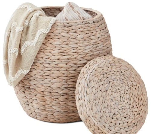 Vintage Hyacinth Storage Tote Basket, Organizer w/ Lid - Lot 261