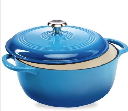 Cast-Iron Dutch Oven Kitchen Cookware w/ Enamel, Handles - 6qt - Lot 265
