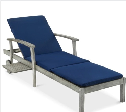 Adjustable Acacia Wood Chaise Lounge Chair w/ Side Table, Wheels - 79x26in - Lot 271