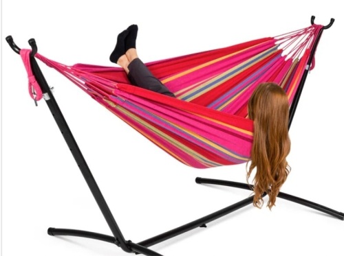 2-Person Brazilian-Style Double Hammock w/ Carrying Bag and Steel Stand - Lot 272