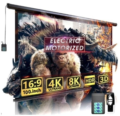 Aoxun 100" Motorized Projector Screen - Indoor and Outdoor Movies Screen 100 inch Electric 16:9 Projector Screen W/Remote Control - Lot 157