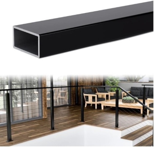 Muzata 6'6" Aluminum Handrail Black Rectangular Handrail Flat Top Rail Cable Railing System Deck Stair Indoor Outdoor, HL10 BPA - Lot 342