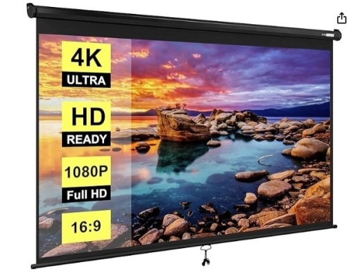 VIVOHOME 100 Inch Manual Pull Down Projector Screen, 16:9 HD Retractable Widescreen for Movie Home Theater Cinema Office Video Game, Black - Lot 346