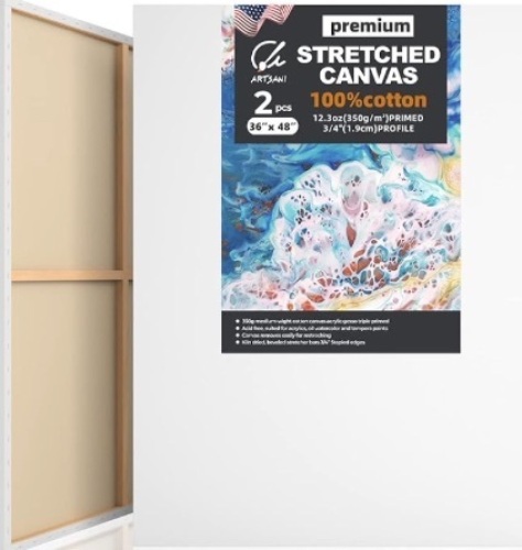 Stretched Canvases for Painting 2 Pack 36x48 Inch, 100% Cotton 12.3 oz Triple Primed Painting Canvas, 3/4" Profile Acid-Free Large Paint Canvas Blank Canvas for Acrylic Pouring Oil Watercolor Painting - Lot 360
