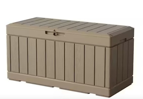 90 Gal. Wood Style Light Mocha Resin Deck Box - Lot 72