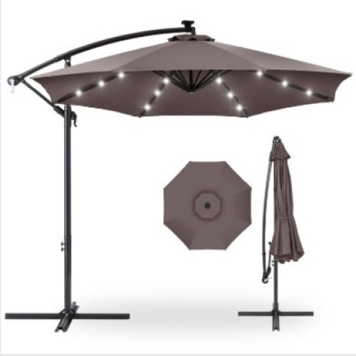 Solar LED Offset Hanging Patio Umbrella w/ Crank Tilt Adjustment - 10ft - Lot 408