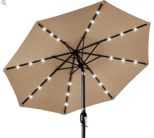 Solar LED Lighted Patio Umbrella w/ Tilt Adjustment, UV-Resistance - 10ft - Lot 291