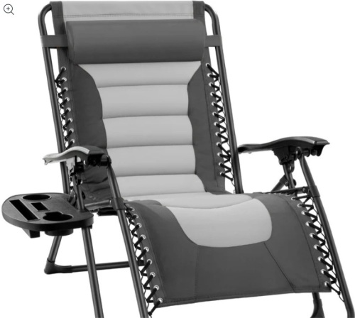 Oversized Padded Zero Gravity Chair, Folding Recliner w/ Headrest, Side Tray - Lot 294