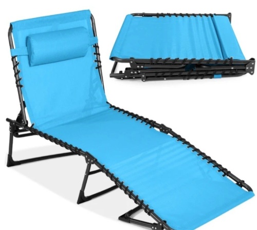 Portable Patio Chaise Lounge Chair Outdoor Recliner w/ Pillow - Lot 295