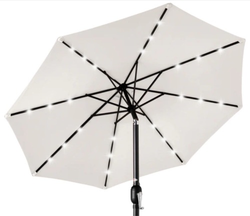 Solar LED Lighted Patio Umbrella w/ Tilt Adjustment, UV-Resistance - 10ft - Lot 296
