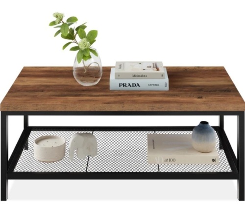 2-Tier Modern Coffee Table Industrial Rectangular Accent w/ Shelf - 44in - Lot 410