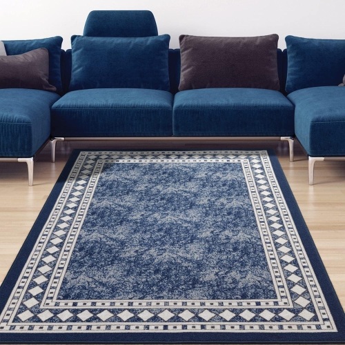 Antep Rugs Alfombras Modern Bordered 8x10 Non-Skid (Non-Slip) Low Profile Pile Rubber Backing Indoor Area Rugs (Navy Blue, 7'10" x 10')  - Lot 373