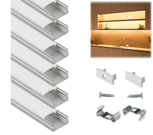 Muzata 10-Pack 6.6ft/1Meter U Shape LED Aluminum Channel System with Cover, End Caps and Mounting Clips Aluminum Profile for Under Cabinet LED Strip Light Installations U1SW WW - Lot 388