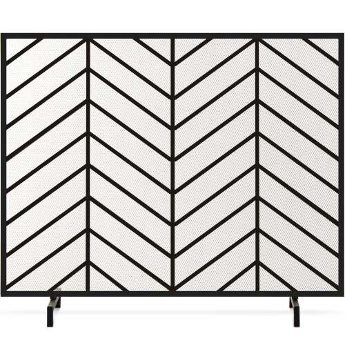 Single Panel Iron Chevron Fireplace Screen Antique Finish - Lot 3210