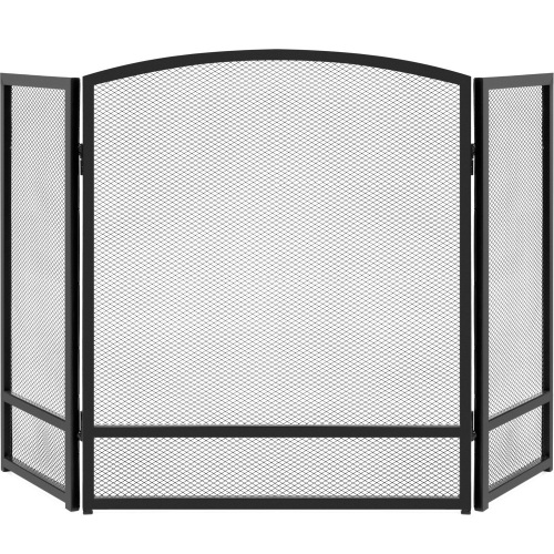 Best Choice Products 54.25x30.25in 3-Panel Steel Mesh Fireplace Screen, Spark Guard w/ Rustic Worn Finish - Black - Lot 3230