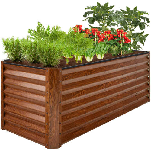 8x2x2ft Outdoor Metal Raised Garden Bed, Rectangular Deep Root Planter Box for Vegetables, Flowers, Herbs, and Succulents w/ 239 Gallon Capacity - Wood Grain - Lot 3957