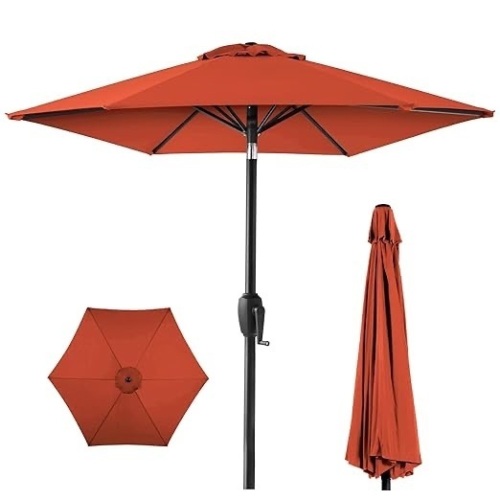 Outdoor Market Patio Umbrella w/ Push Button Tilt, Crank Lift - 7.5ft - Lot 4041