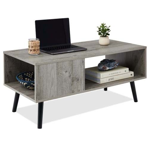 Wooden Mid-Century Modern Coffee Accent Table w/ Open Storage Shelf - Lot 4160