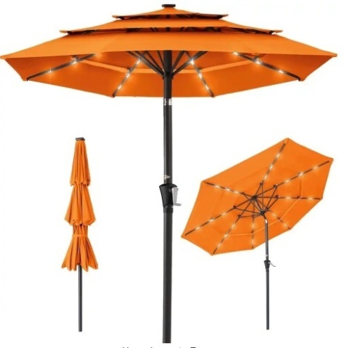 Steel Market Solar Tilt Patio Umbrella with 24-LED Lights, Tilt Adjustment, Easy Crank - Lot 4169