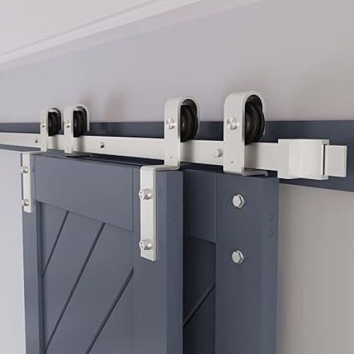 6FT Brushed Nickel Bypass Double Sliding Barn Door Hardware Kit - Lot 136