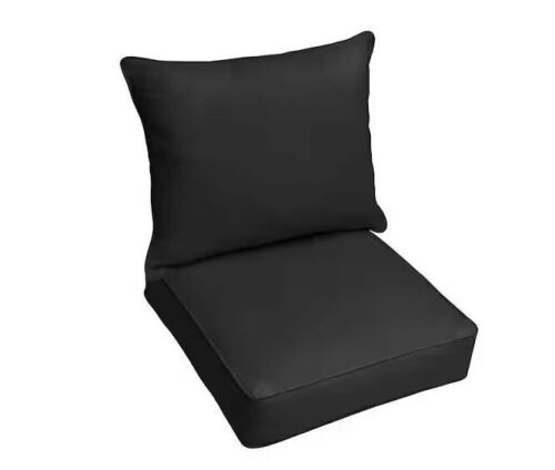 Sorra Home 27 in. x 23 in. x 27 in. Deep Seating Outdoor Pillow and Cushion Set in Sunbrella Canvas Black  - Lot 153