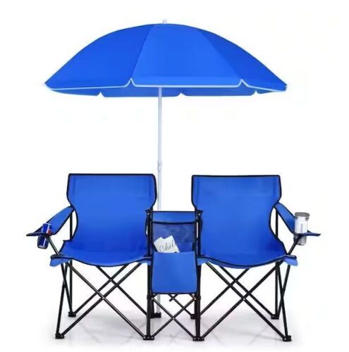 SUNRINX Blue Portable Folding Picnic Double Chair with Umbrella   - Lot 324