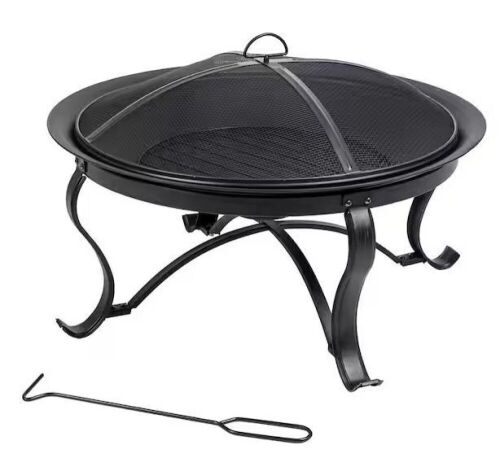 Hampton Bay Sadler 30 in. x 19 in. Round Steel Wood Burning Fire Pit in Rubbed Bronze  - Lot 334