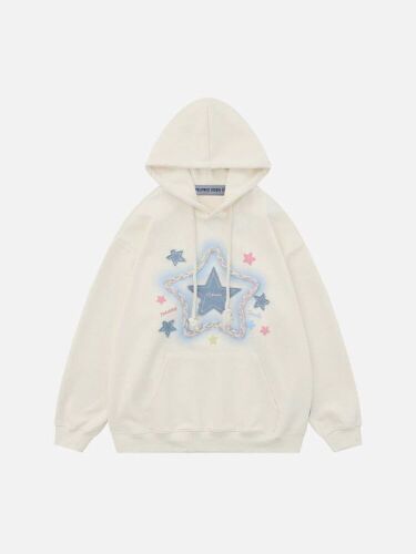 Aelfric Eden Denim Star Applique Embroidery Hoodie, Medium  - Lot 376