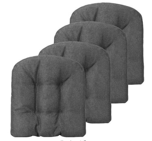 4-Pieces Grey Patio Dining Chair Cushions U-Shaped Chair Pads Non-Slip Bottom  - Lot 439