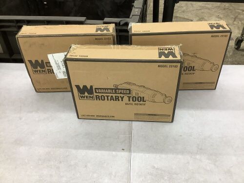 Lot of (3) WEN 23103 1-Amp Variable Speed Rotary Tool with 100+ Accessories, Carrying Case and Flex Shaft - Lot 758