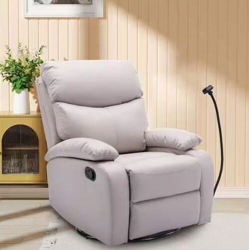 30.2 in Beige Faux Leather Manual Swivel Rocker Recliner Chair - Lot 30