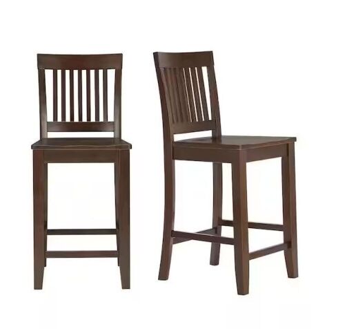 StyleWell Scottsbury Chocolate Brown Wood Counter Stools with Slat Back, Set of 2 - Scratch/Dent  - Lot 108