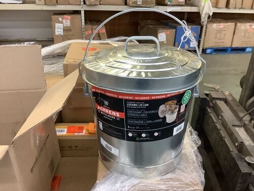 Behrens 6 Gallon Galvanized Steel Round Trash Can with Locking Lid - Dented Lid  - Lot 724
