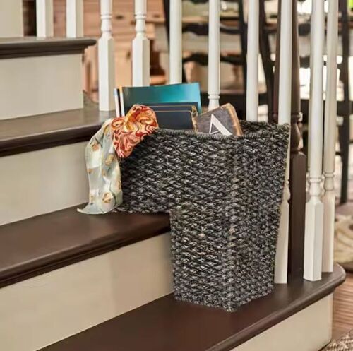 Woven Bankuan Rope Stair Basket with Handles in Black - Lot 195