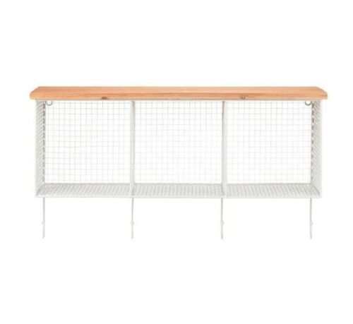 StyleWell Wood and White Metal Wall-Mount Storage Shelf with 4 Hooks 14 in. H x 26 in. W x 7 in. D - Lot 399