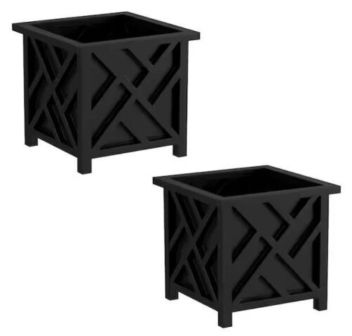 Pure Garden 14.75 in. x 14.75 in. Lattice Design Black Plastic Planter Box, 2 Pack  - Lot 204