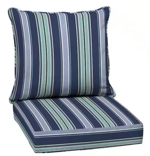 Arden Selections 24 in. x 24 in. 2-Piece Deep Seating Outdoor Lounge Chair Cushion in Sapphire Aurora Blue Stripe - Lot 199