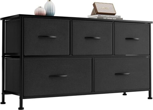 5 Drawer Fabric Dresser with Wood Top  - Lot 445