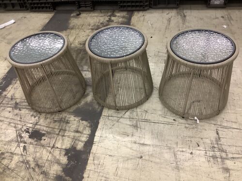 Lot of (3) Rope Woven Glass Top Tables  - Lot 505