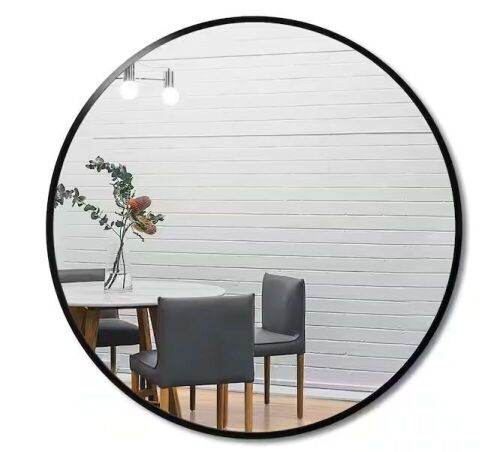 TA 30 in. x 30 in. Black Modern Round Framed Decorative Mirror  - Lot 193