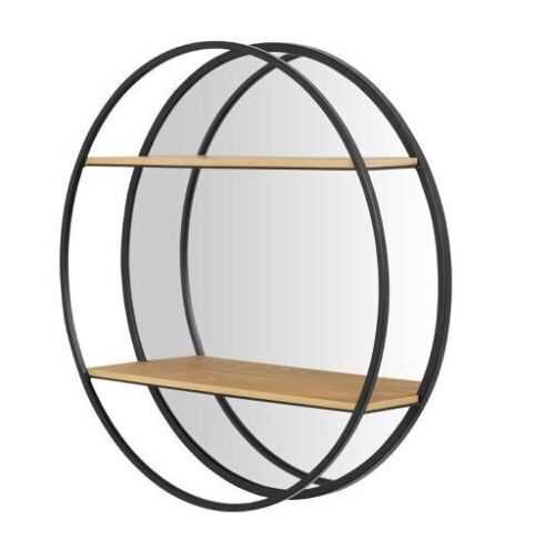 StyleWell Round Wood Black Metal Wall-Mount Bookshelf with Mirror 24" x 5.1"   - Lot 272